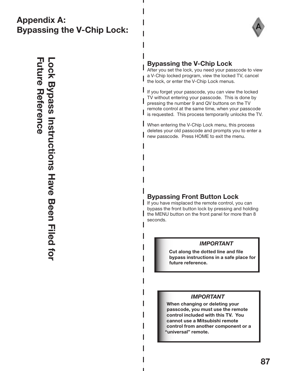 MITSUBISHI ELECTRIC WD-52825 User Manual | Page 87 / 112