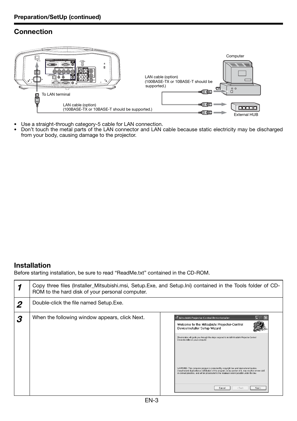 Installation, Connection | MITSUBISHI ELECTRIC EN-1 User Manual | Page 3 / 17