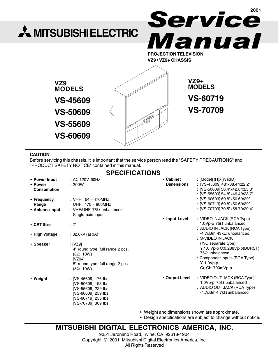 MITSUBISHI ELECTRIC VS-60609 User Manual | 71 pages