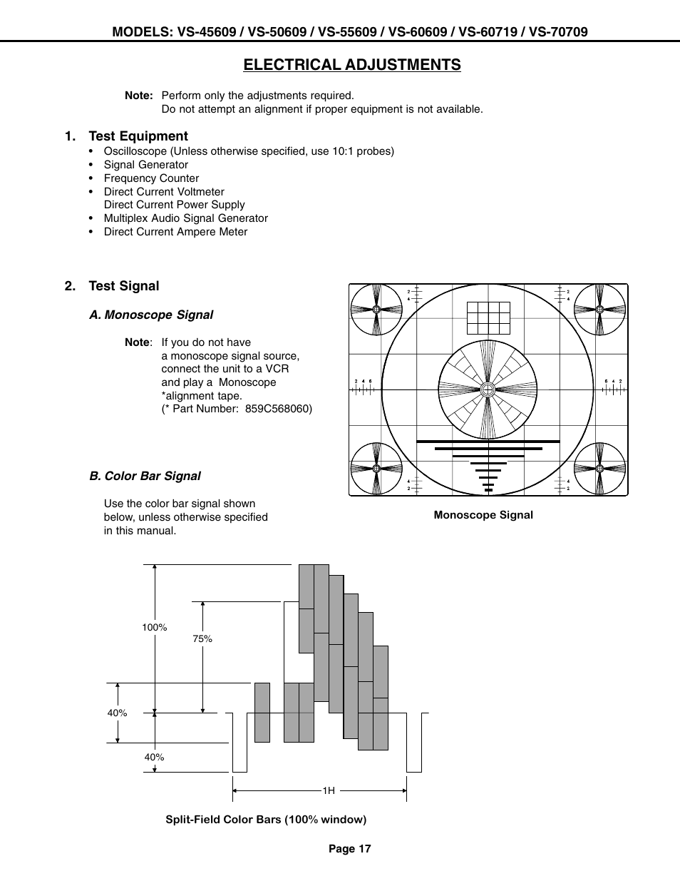 Electrical adjustments | MITSUBISHI ELECTRIC VS-60609 User Manual | Page 17 / 71