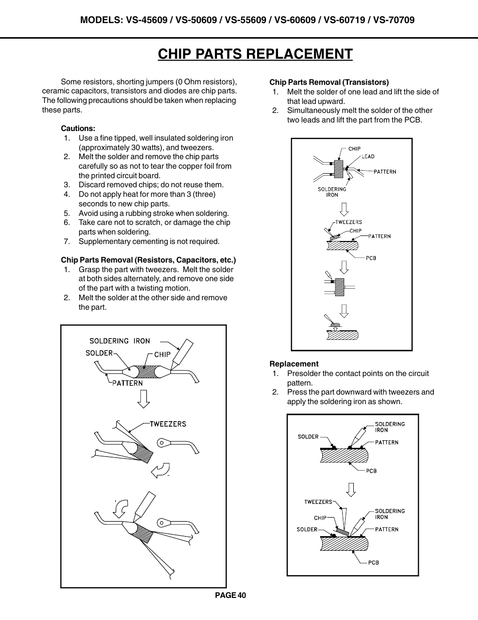 Chip parts replacement | MITSUBISHI ELECTRIC VS-60609 User Manual | Page 40 / 71