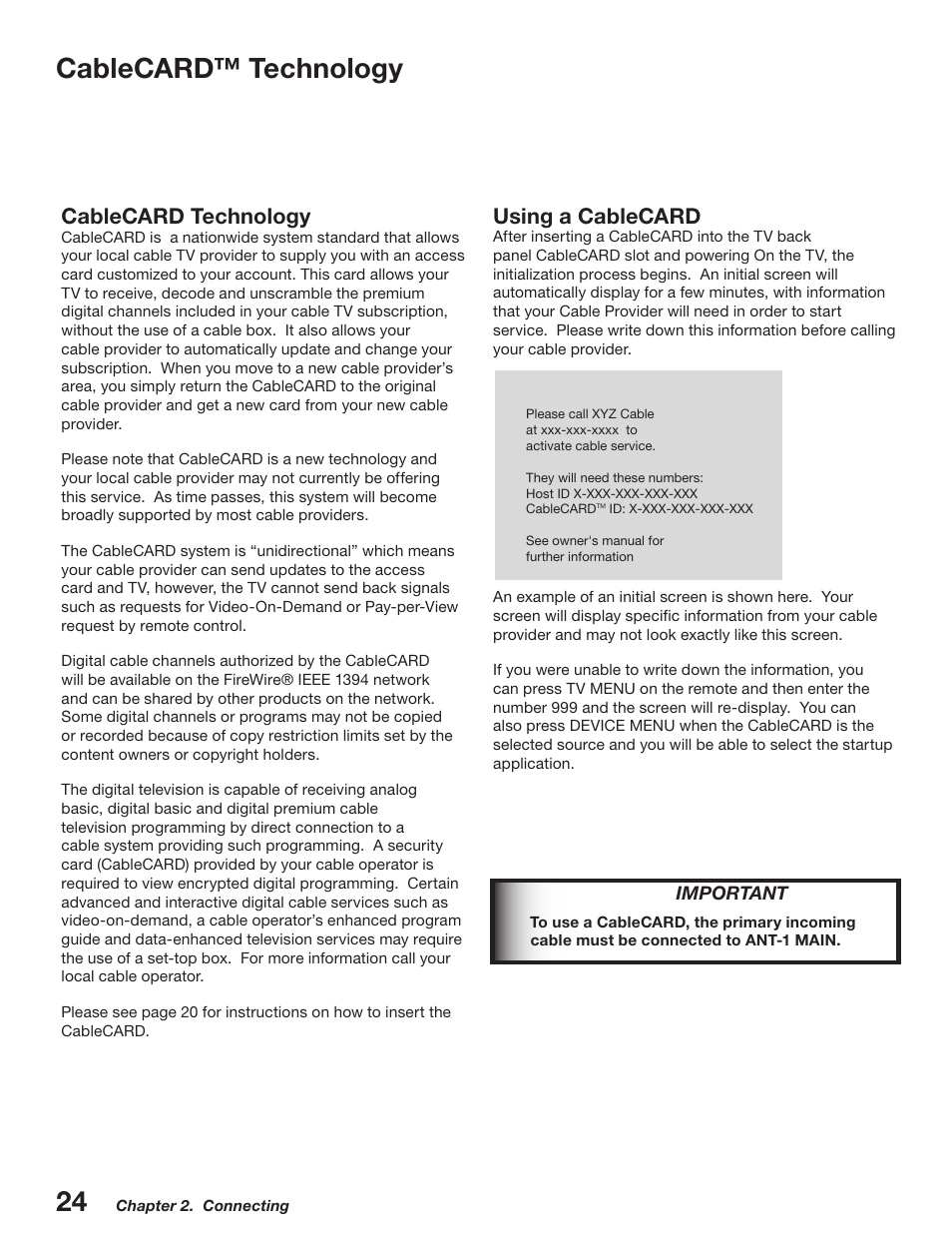 Cablecard™ technology, Using a cablecard, Cablecard technology | MITSUBISHI ELECTRIC WD-52527 User Manual | Page 24 / 110