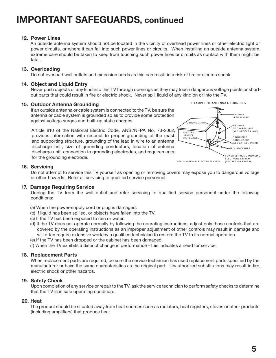 Important safeguards, Continued | MITSUBISHI ELECTRIC WD-52527 User Manual | Page 5 / 110