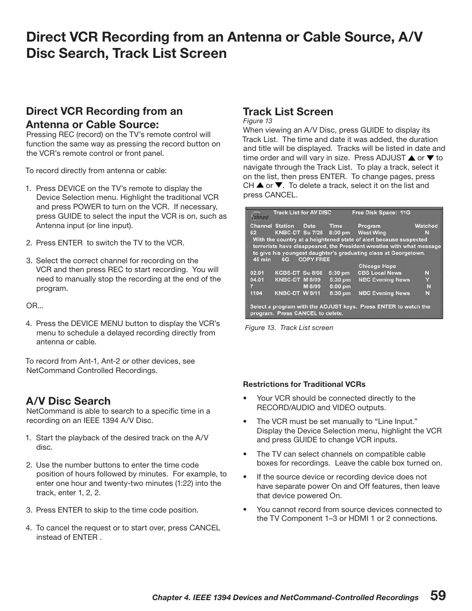 A/v disc search, Track list screen | MITSUBISHI ELECTRIC WD-52527 User Manual | Page 59 / 110