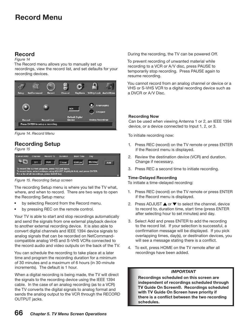 Record menu, Record, Recording setup | MITSUBISHI ELECTRIC WD-52527 User Manual | Page 66 / 110