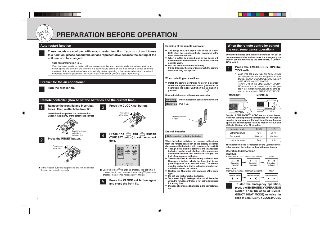 Preparation before operation | MITSUBISHI ELECTRIC MSZ09UN User Manual | Page 11 / 30