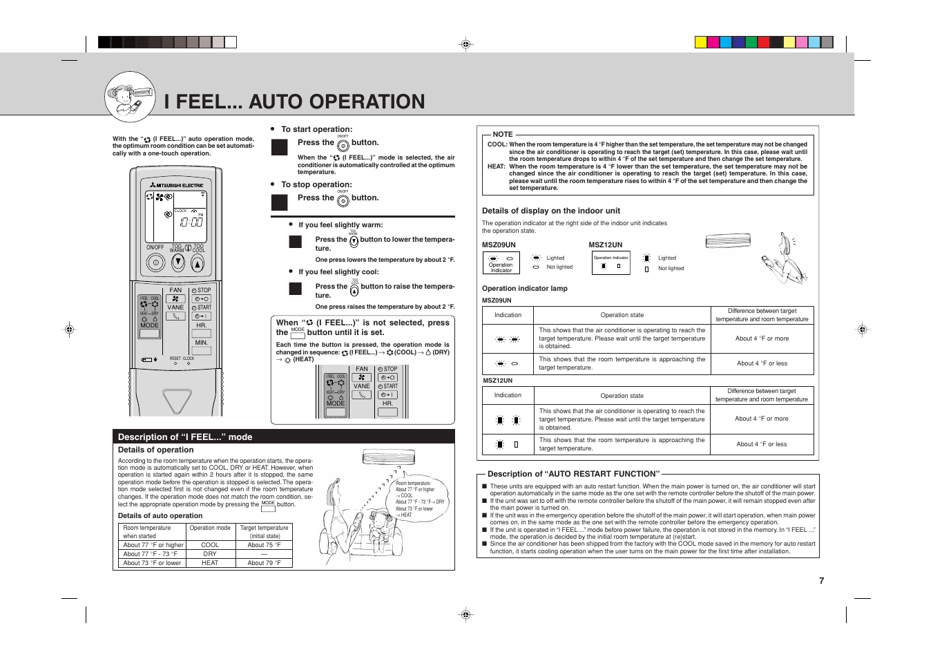 I feel... auto operation | MITSUBISHI ELECTRIC MSZ09UN User Manual | Page 14 / 30