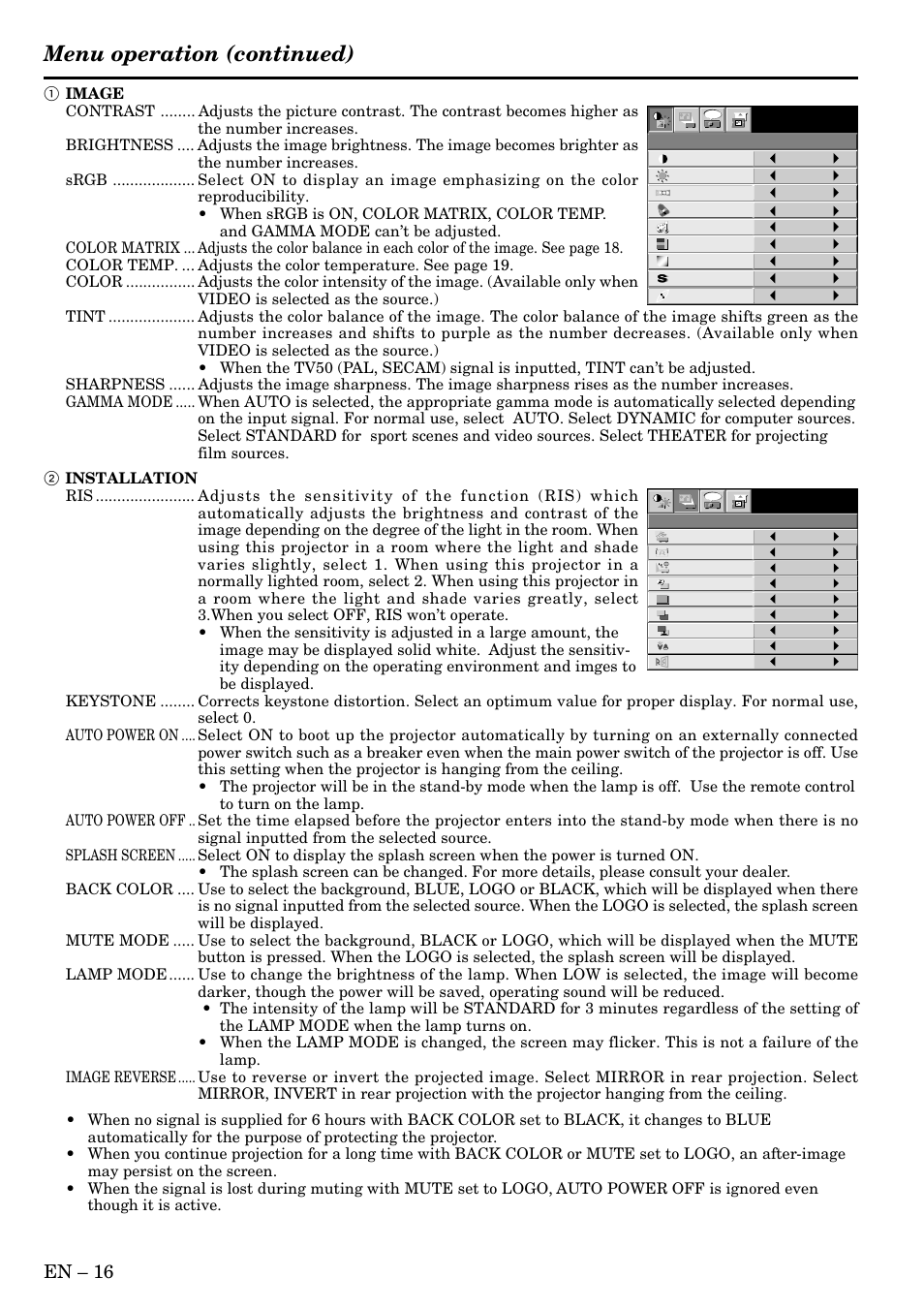 Menu operation (continued), En – 16 | MITSUBISHI ELECTRIC XL2U User Manual | Page 16 / 28