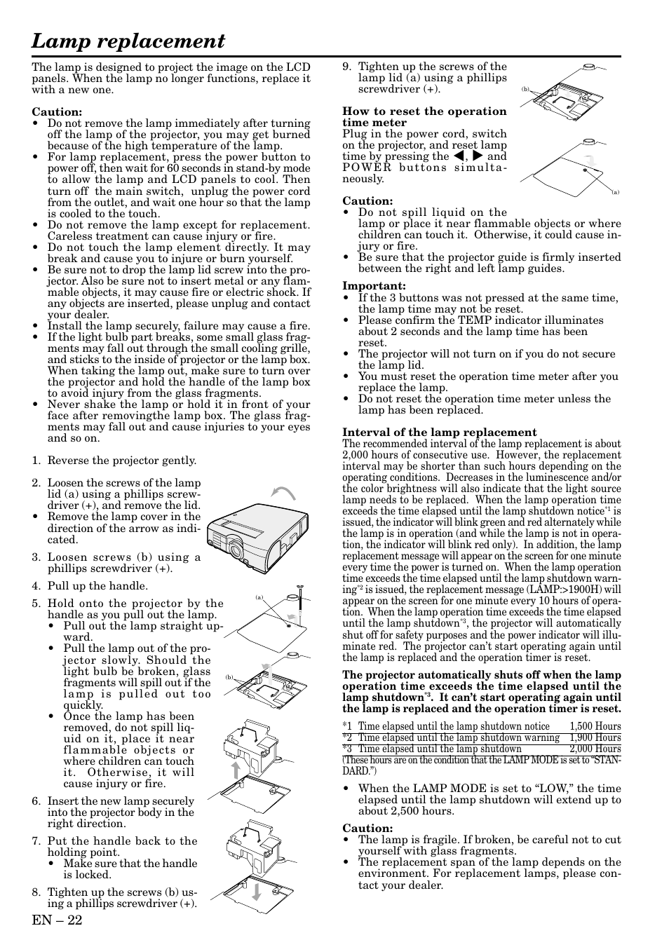 Lamp replacement, En – 22 | MITSUBISHI ELECTRIC XL2U User Manual | Page 22 / 28