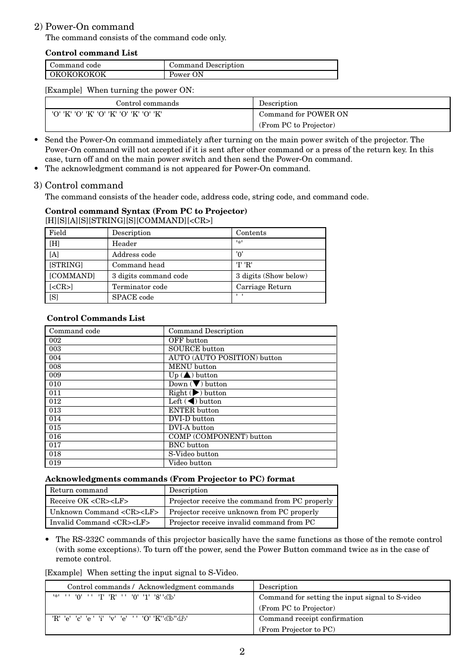 22) power-on command, 3) control command | MITSUBISHI ELECTRIC HC2000 User Manual | Page 2 / 2