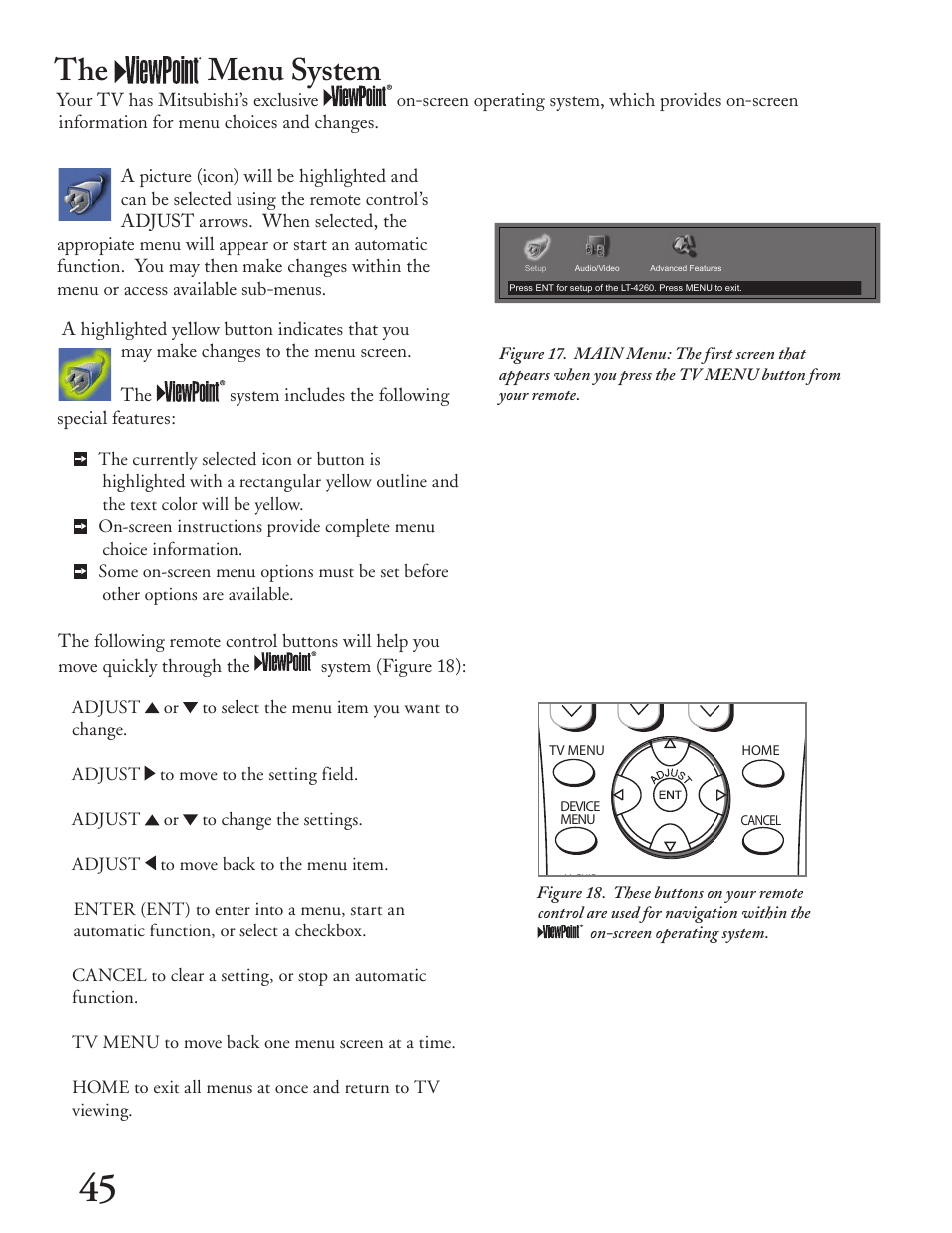 The menu system | MITSUBISHI ELECTRIC LT-4260 User Manual | Page 46 / 76