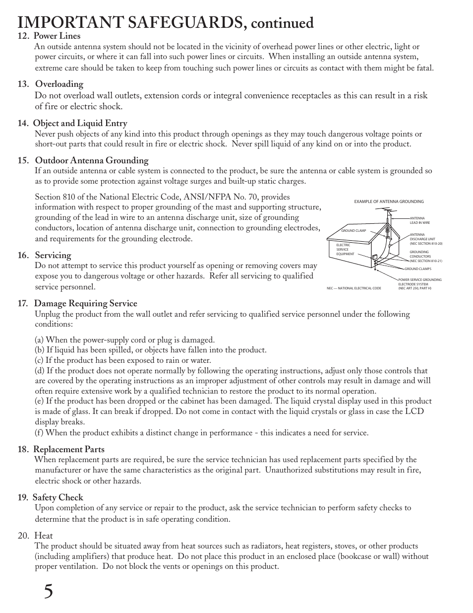 Important safeguards, Continued | MITSUBISHI ELECTRIC LT-4260 User Manual | Page 6 / 76