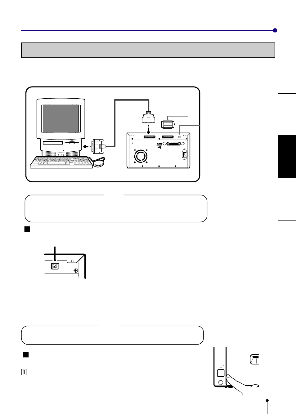 Connection with scsi data signal equipment, Scsi id switch 2 setting scsi id switch, 2setting on line status | 1press power button to turn on this unit | MITSUBISHI ELECTRIC CP800DW User Manual | Page 10 / 23