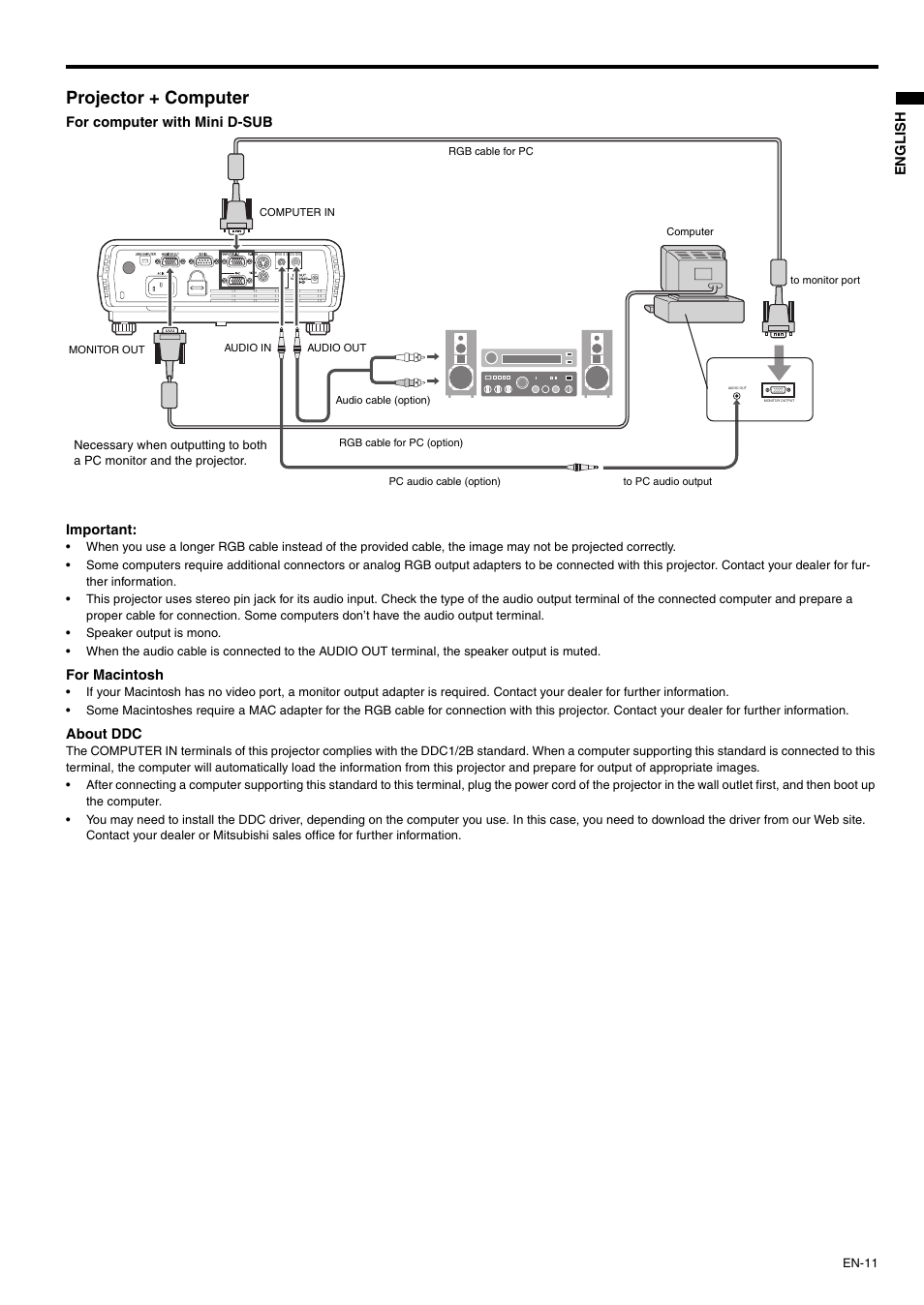 Projector + computer | MITSUBISHI ELECTRIC XD430U User Manual | Page 11 / 30