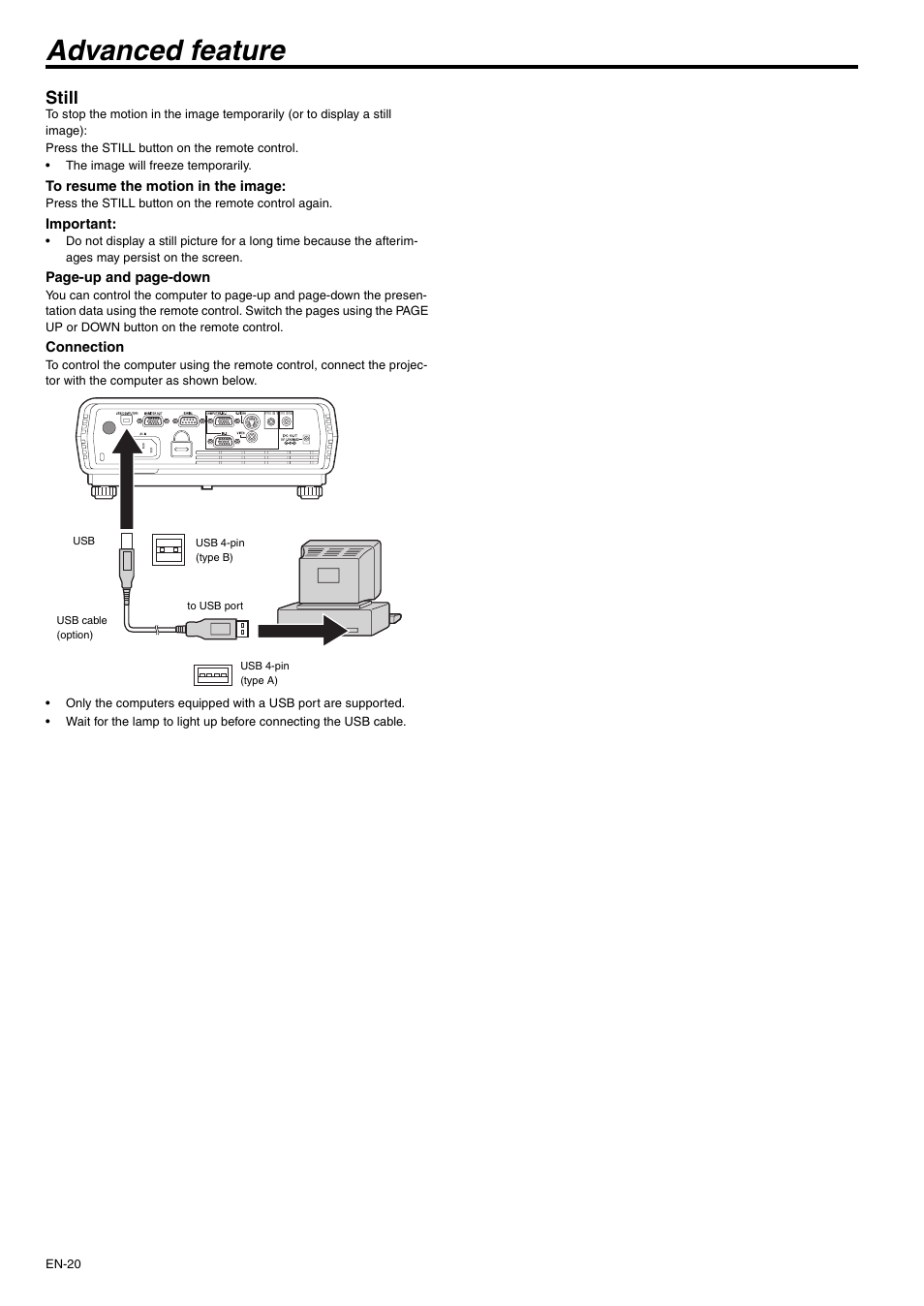 Advanced feature, Still | MITSUBISHI ELECTRIC XD430U User Manual | Page 20 / 30