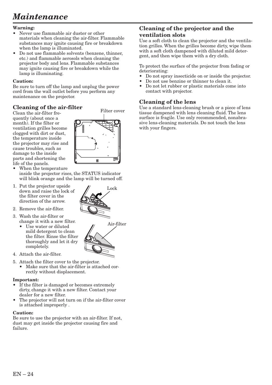 Maintenance | MITSUBISHI ELECTRIC XL9U User Manual | Page 24 / 32