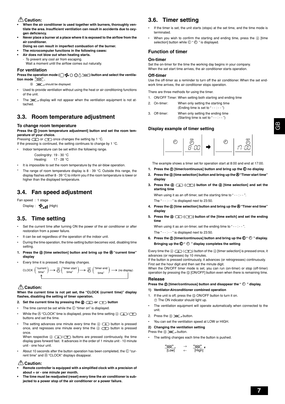 Gb d f sw i nl e p, Room temperature adjustment, Fan speed adjustment | Time setting, Timer setting, Function of timer | MITSUBISHI ELECTRIC PEH-P10 User Manual | Page 7 / 12