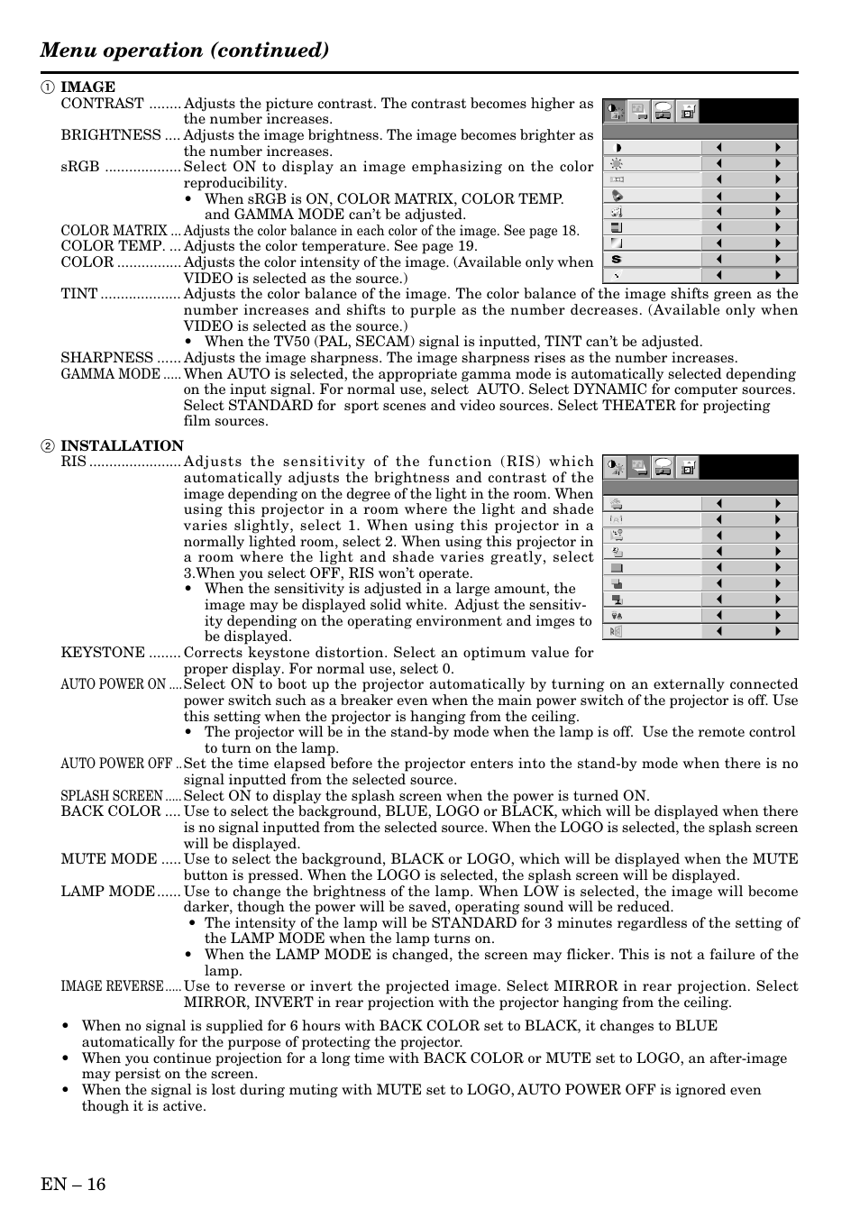 Menu operation (continued), En – 16 | MITSUBISHI ELECTRIC XL1X S L 2 User Manual | Page 16 / 28