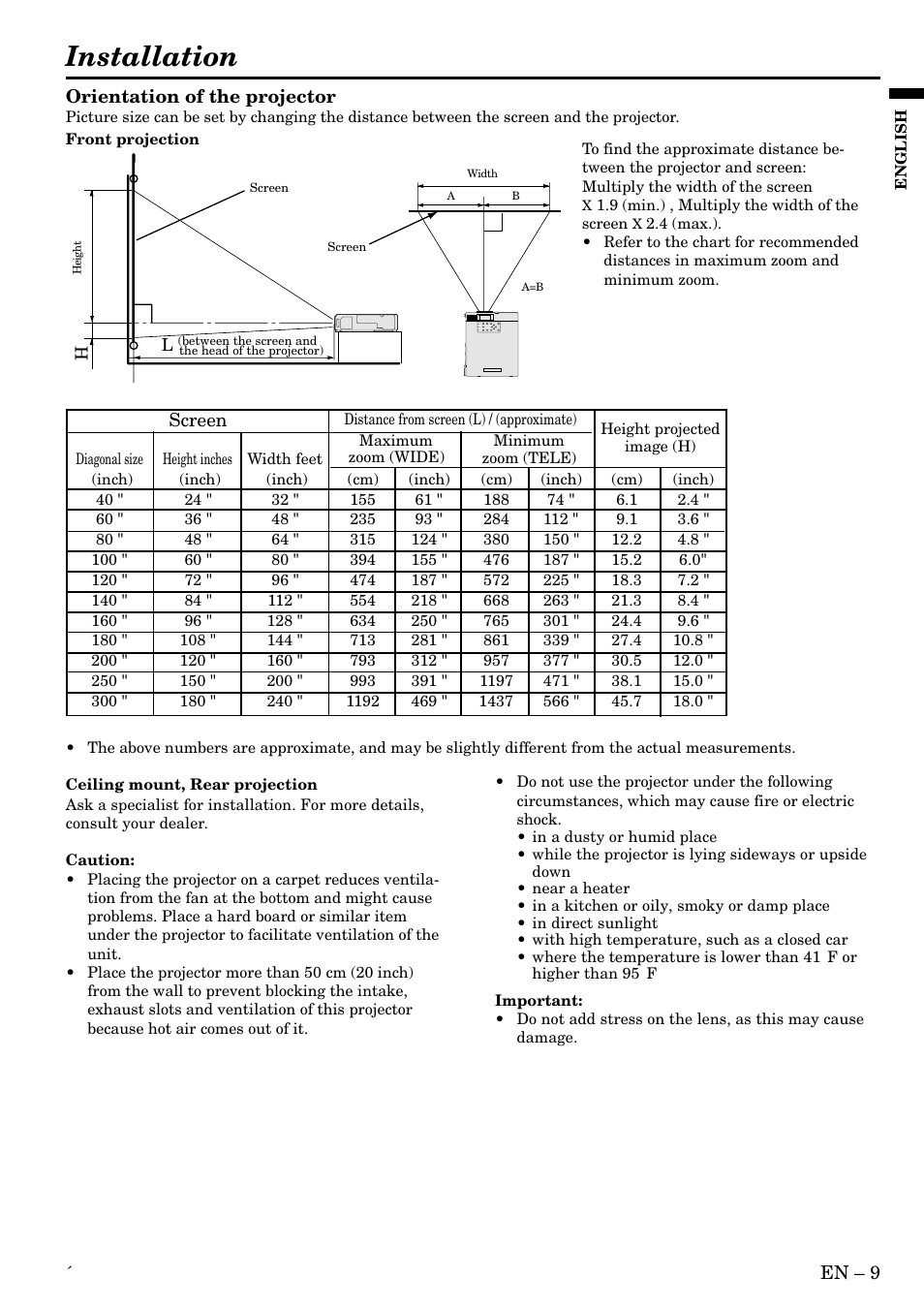 Installation | MITSUBISHI ELECTRIC LVP-SA51U User Manual | Page 9 / 31