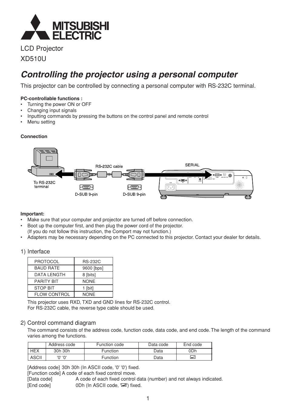 MITSUBISHI ELECTRIC XD510U User Manual | 6 pages