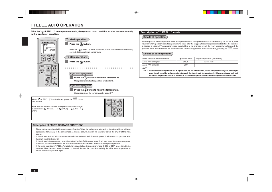 I feel... auto operation | MITSUBISHI ELECTRIC MR. SLIM MSY-A24NA User Manual | Page 6 / 14