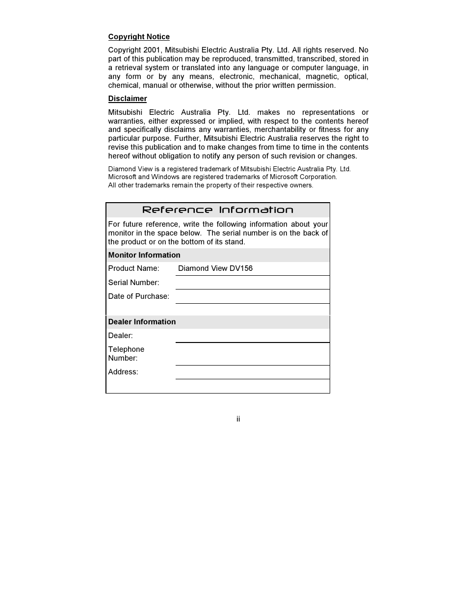 Reference information | MITSUBISHI ELECTRIC DV156 User Manual | Page 3 / 23