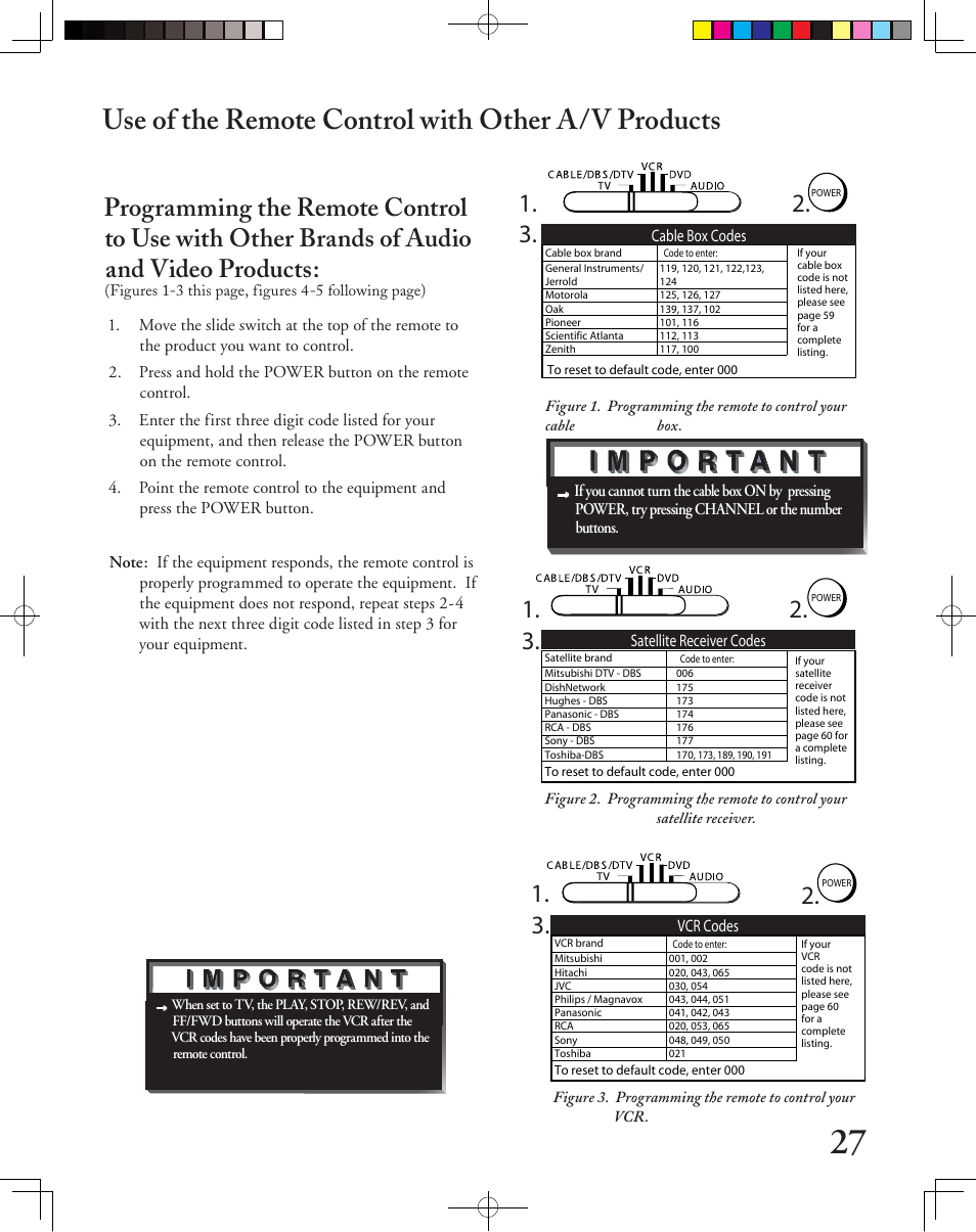 Use of the remote control with other a/v products | MITSUBISHI ELECTRIC LT-2240 User Manual | Page 27 / 68
