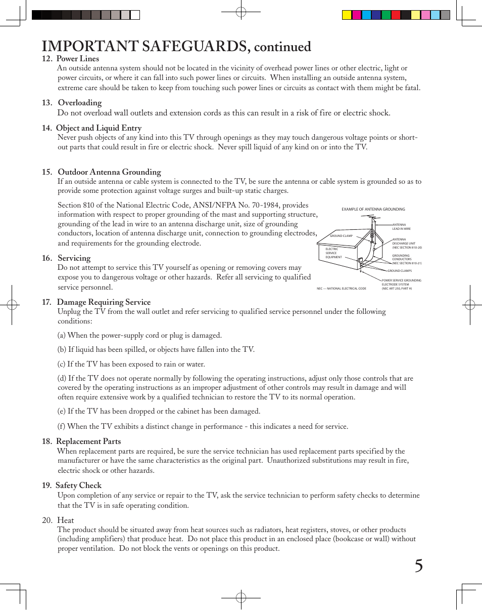 Important safeguards, Continued | MITSUBISHI ELECTRIC LT-2240 User Manual | Page 5 / 68