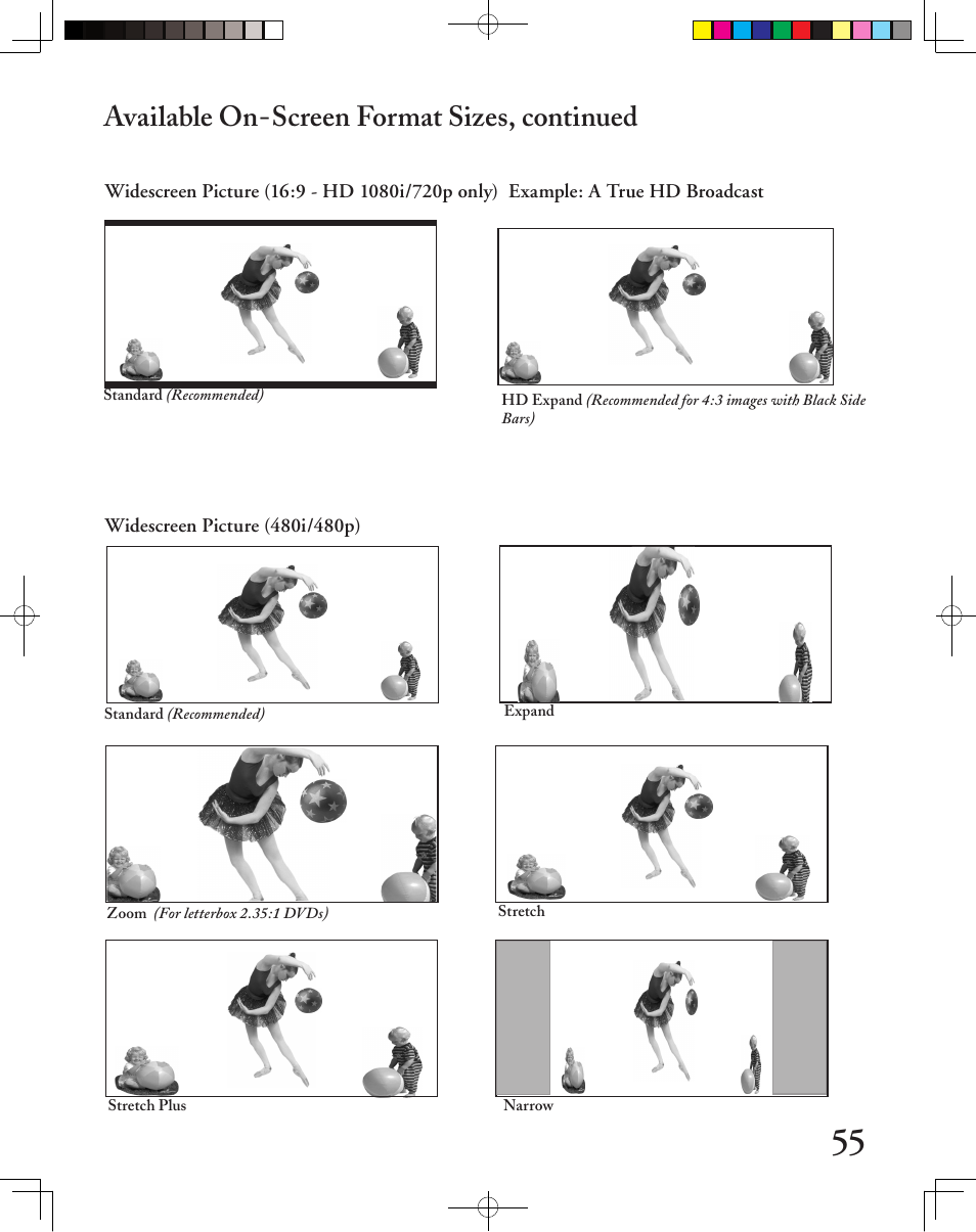 Available on-screen format sizes, continued | MITSUBISHI ELECTRIC LT-2240 User Manual | Page 55 / 68