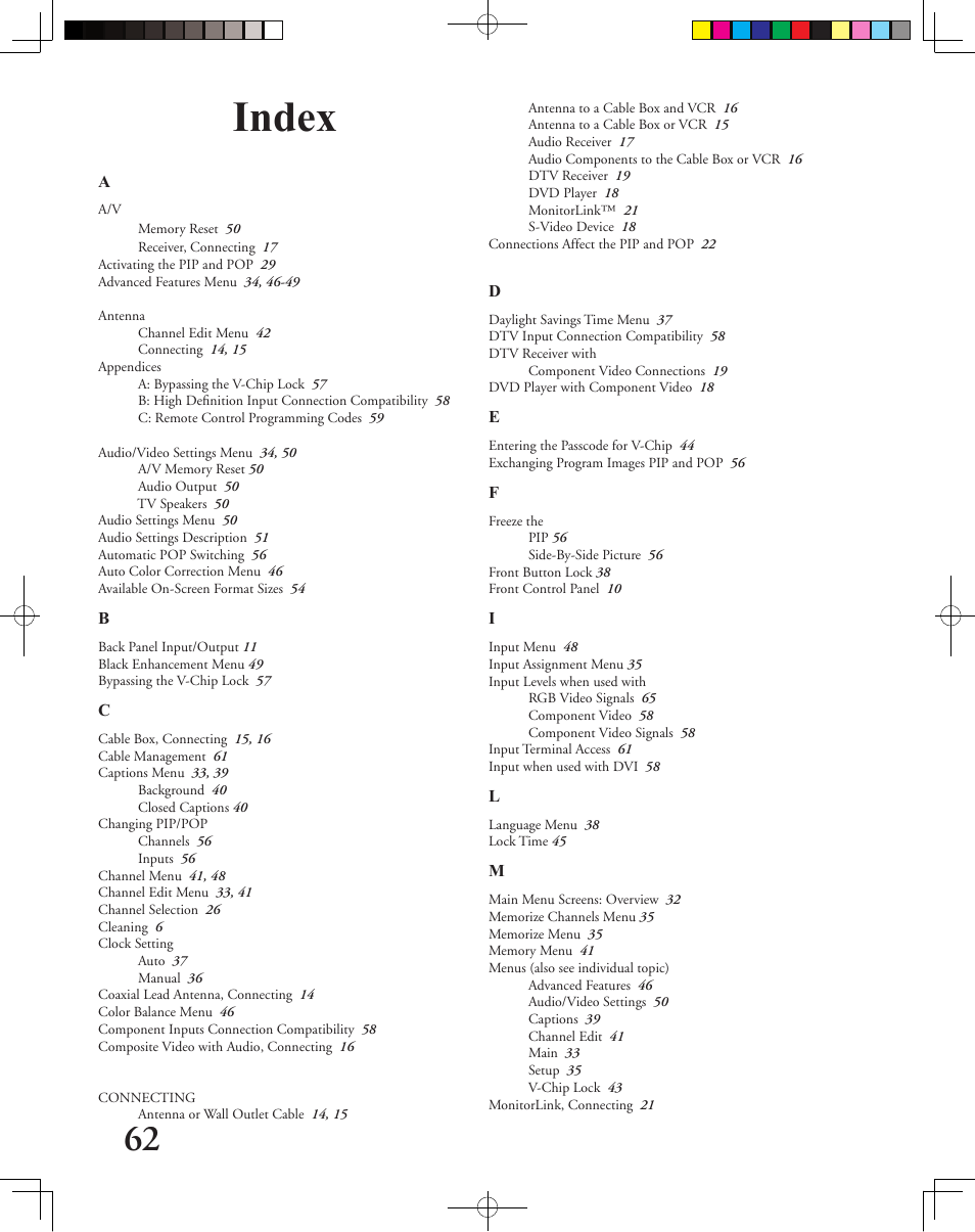 Index | MITSUBISHI ELECTRIC LT-2240 User Manual | Page 62 / 68