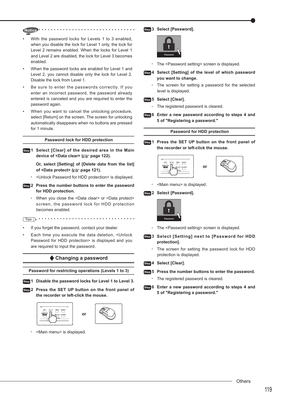 Changing a password | MITSUBISHI ELECTRIC DX-TL5716U User Manual | Page 123 / 144