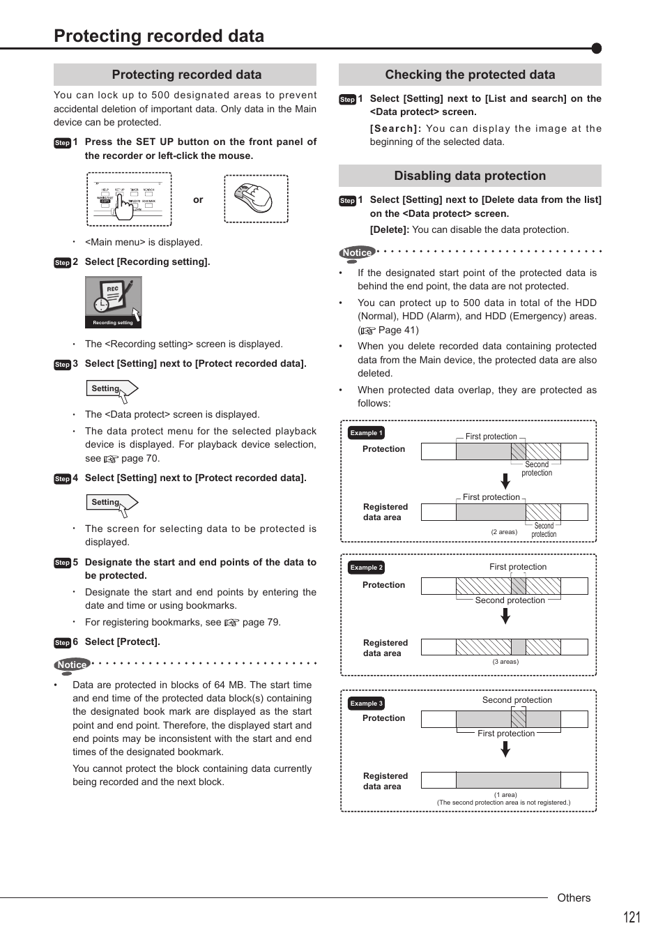 Protecting recorded data, Checking the protected data, Disabling data protection | MITSUBISHI ELECTRIC DX-TL5716U User Manual | Page 125 / 144