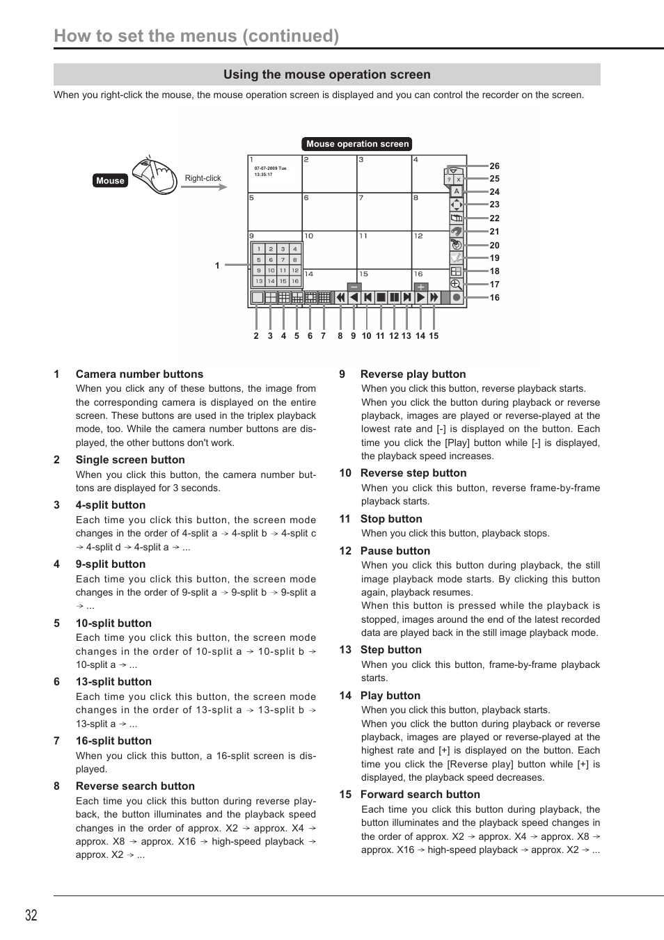 How to set the menus (continued), Using the mouse operation screen | MITSUBISHI ELECTRIC DX-TL5716U User Manual | Page 36 / 144