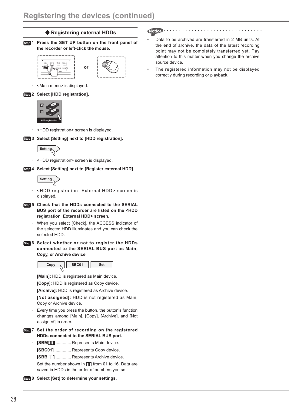 Registering the devices (continued), Registering external hdds | MITSUBISHI ELECTRIC DX-TL5716U User Manual | Page 42 / 144