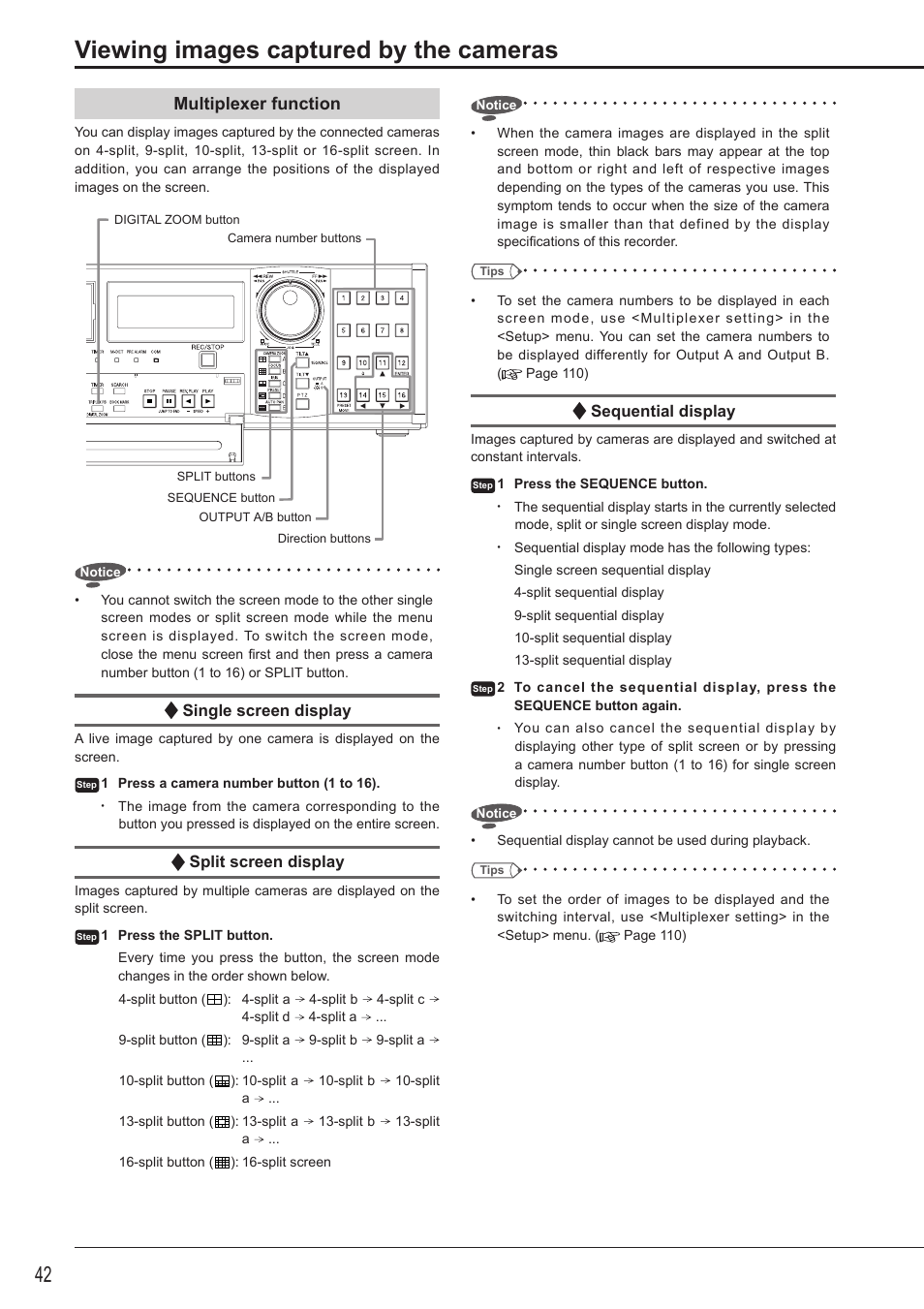 Viewing images captured by the cameras, Multiplexer function | MITSUBISHI ELECTRIC DX-TL5716U User Manual | Page 46 / 144