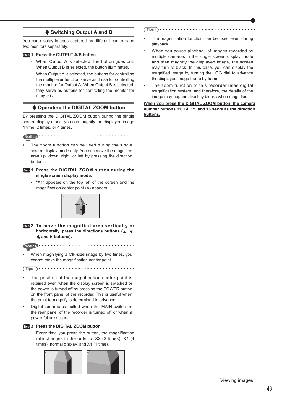 Switching output a and b, Operating the digital zoom button | MITSUBISHI ELECTRIC DX-TL5716U User Manual | Page 47 / 144