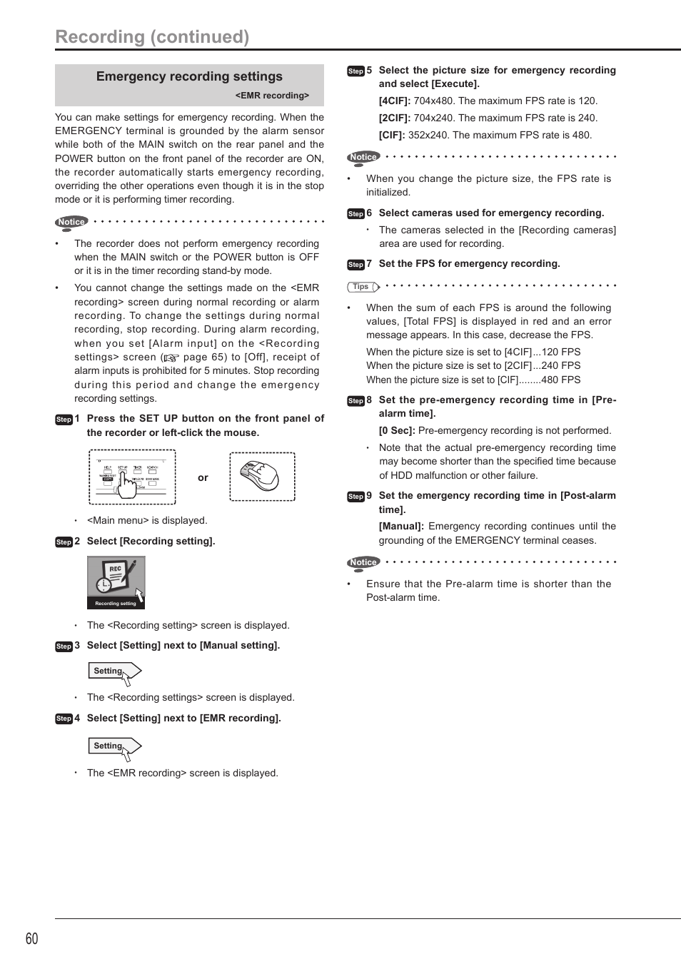 Recording (continued), Emergency recording settings | MITSUBISHI ELECTRIC DX-TL5716U User Manual | Page 64 / 144