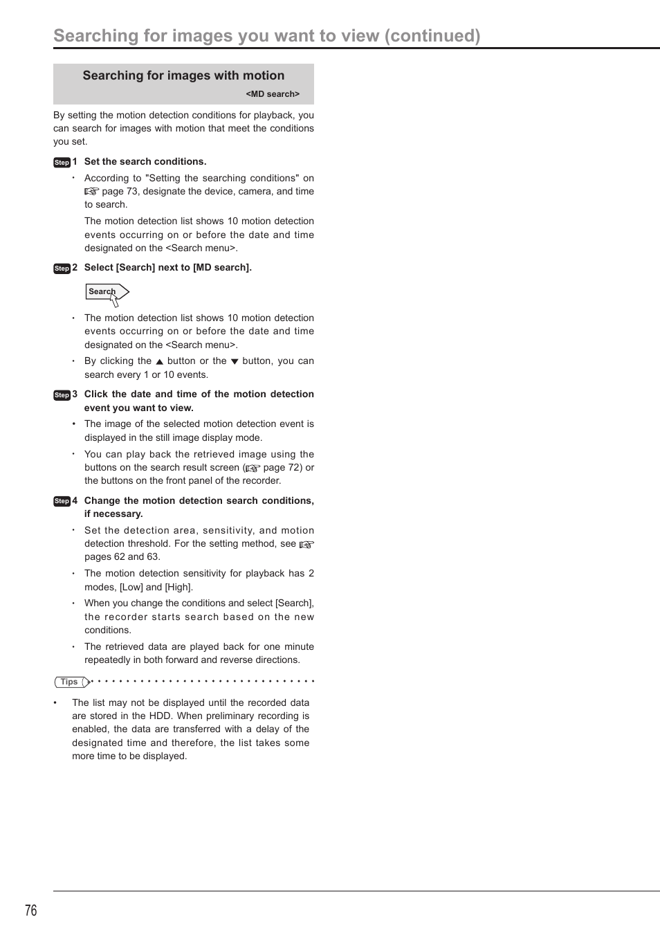 Searching for images you want to view (continued), Searching for images with motion | MITSUBISHI ELECTRIC DX-TL5716U User Manual | Page 80 / 144