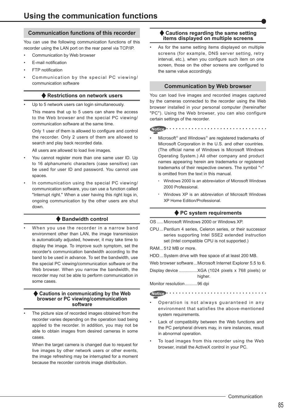 Using the communication functions, Communication functions of this recorder, Communication by web browser | MITSUBISHI ELECTRIC DX-TL5716U User Manual | Page 89 / 144