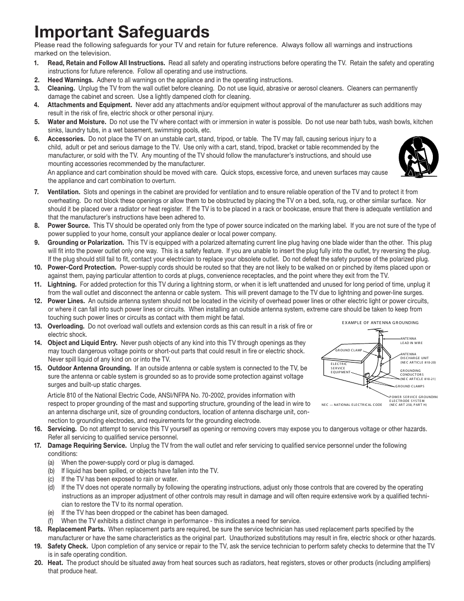 Important safeguards | MITSUBISHI ELECTRIC LT-52244 User Manual | Page 5 / 88