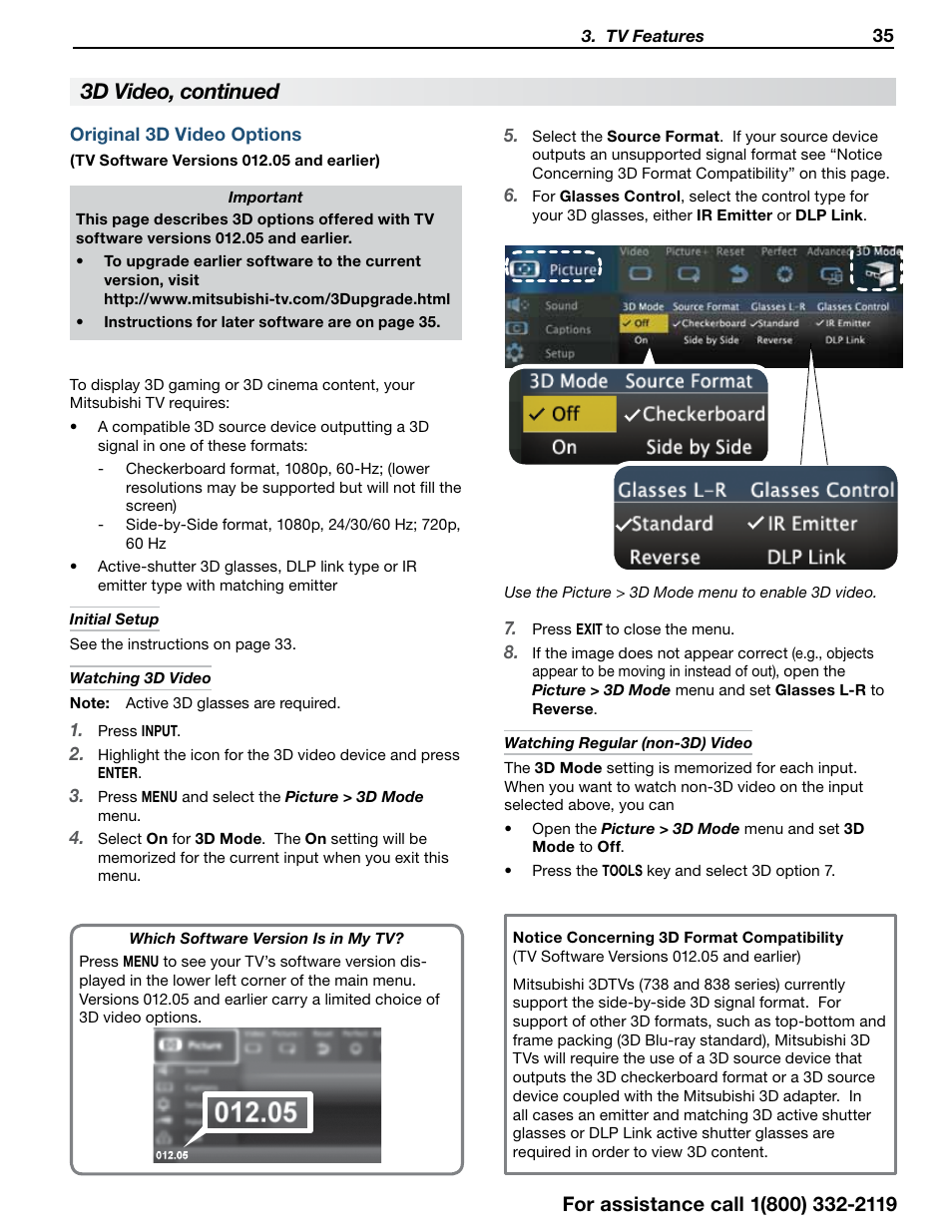 Earlier 3d video options, 3d video, continued | MITSUBISHI ELECTRIC 838 SERIES User Manual | Page 35 / 110
