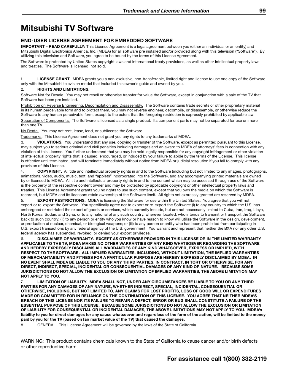 Mitsubishi tv software | MITSUBISHI ELECTRIC 838 SERIES User Manual | Page 99 / 110