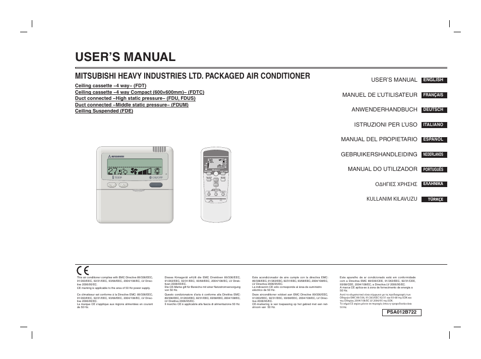 MITSUBISHI ELECTRIC PSA012B722 User Manual | 18 pages