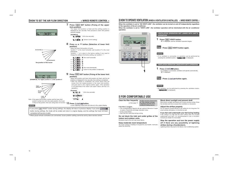 For comfortable use, How to operate ventilation | MITSUBISHI ELECTRIC PSA012B722 User Manual | Page 11 / 18