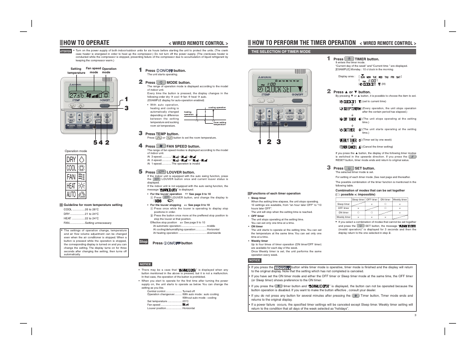 Dry cool fan heat auto, How to perform the timer operation, How to operate | MITSUBISHI ELECTRIC PSA012B722 User Manual | Page 4 / 18