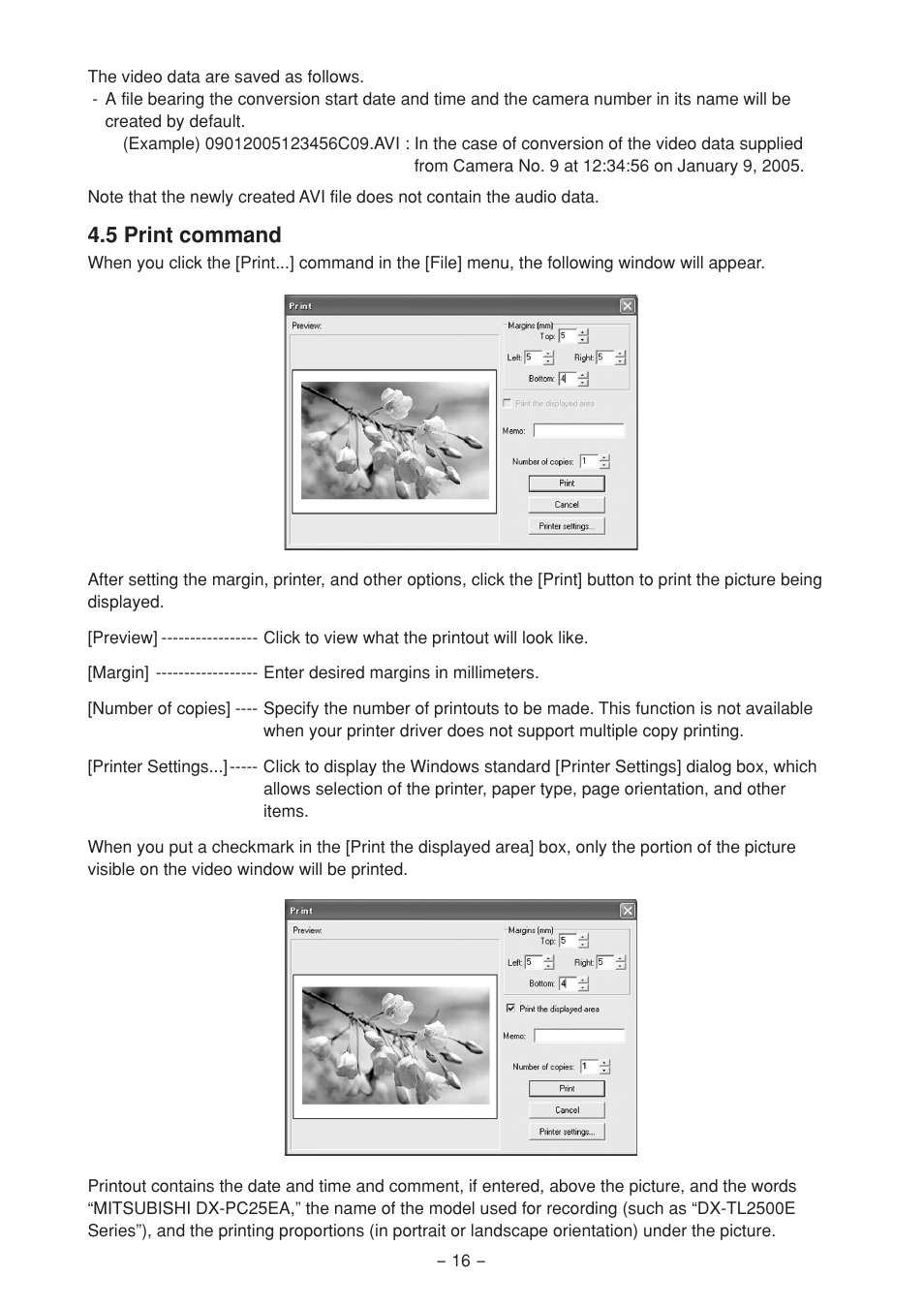 5 print command | MITSUBISHI ELECTRIC DX-PC25EA User Manual | Page 16 / 49