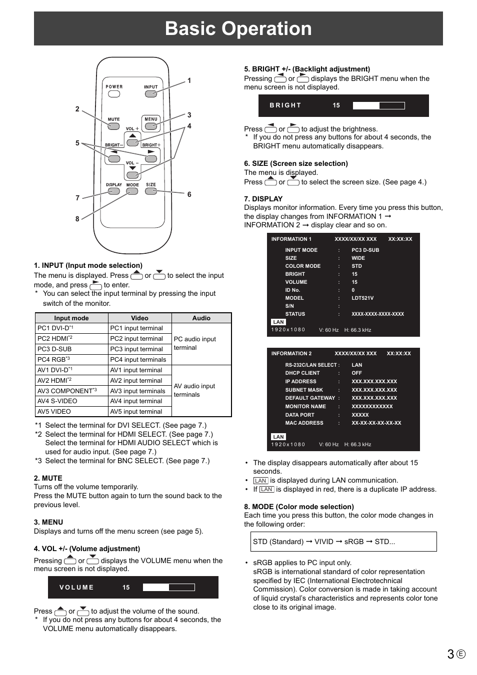 Basic operation | MITSUBISHI ELECTRIC LDT521V User Manual | Page 3 / 30