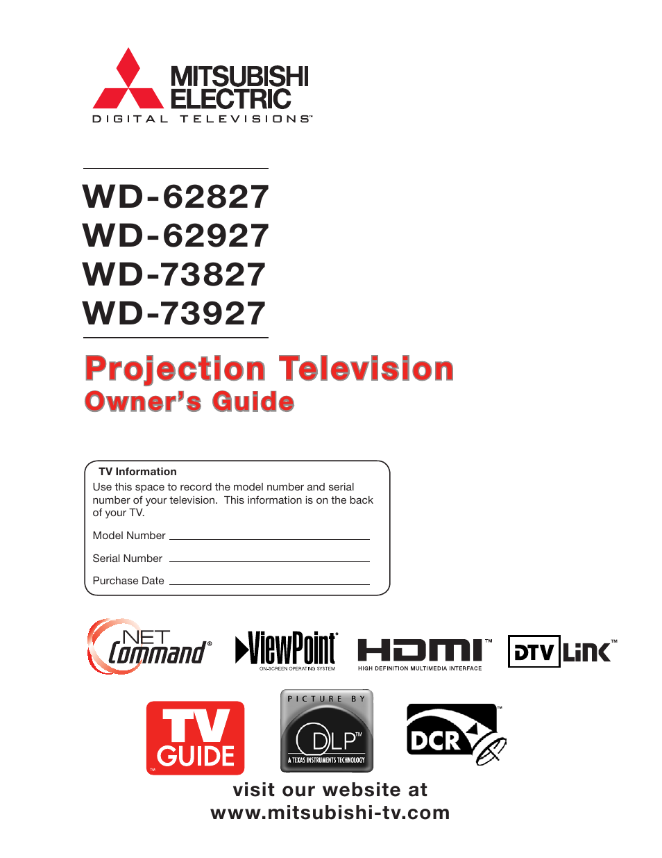 MITSUBISHI ELECTRIC WD-73827 User Manual | 128 pages