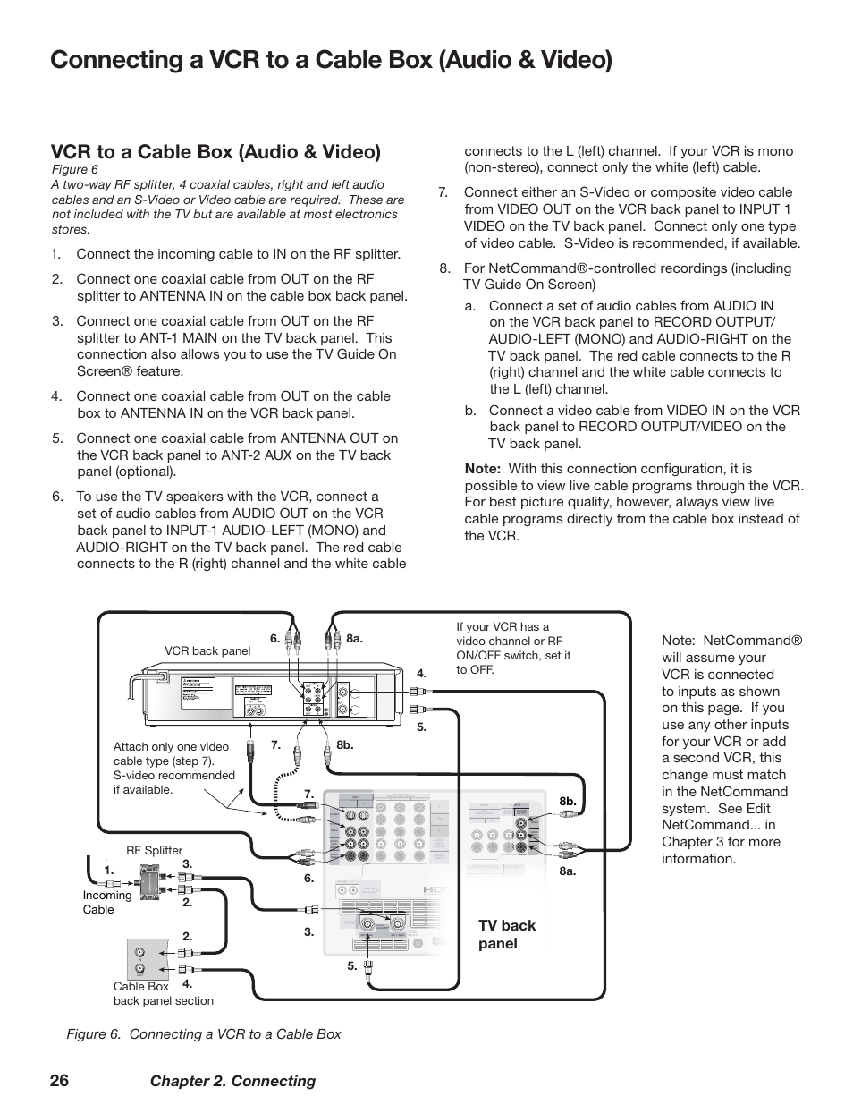 Connecting a vcr to a cable box (audio & video), Vcr to a cable box (audio & video), Chapter 2. connecting | 57cbdl qbofm, Bcmf#py cbdlqbofmtfdujpo | MITSUBISHI ELECTRIC WD-73827 User Manual | Page 26 / 128