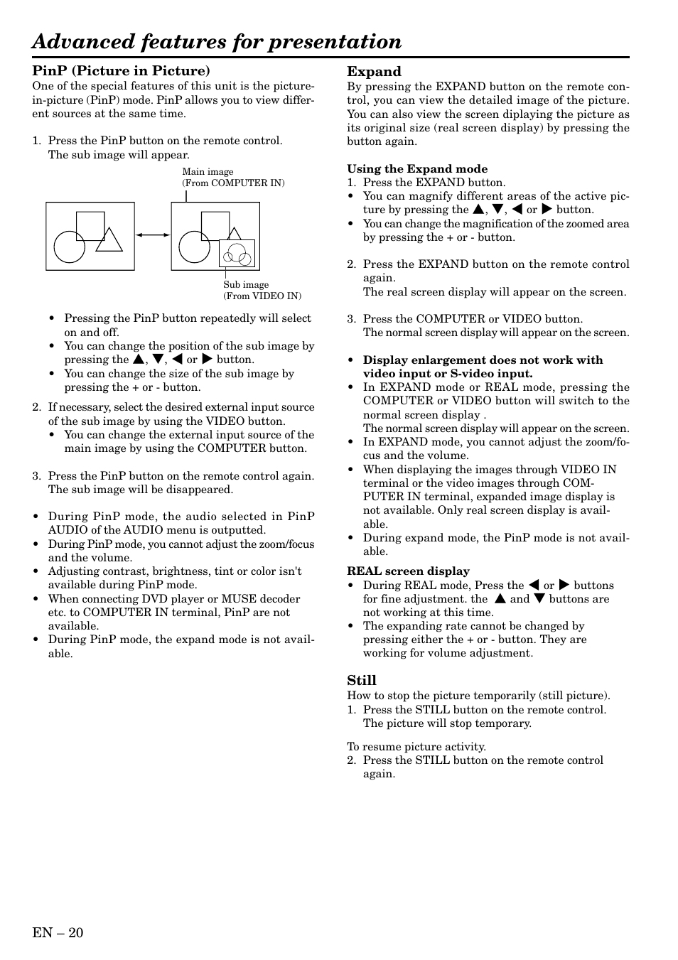 Advanced features for presentation | MITSUBISHI ELECTRIC LVP S290U User Manual | Page 20 / 28